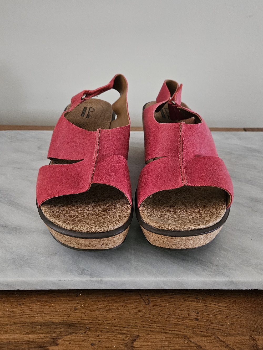Women’s Clarks Red Cork Wedge Sandals - Picture 3 of 13